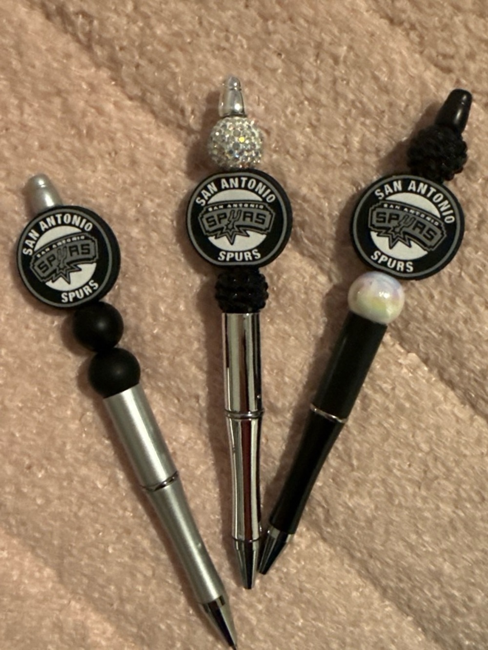 Black and Silver Beaded Team Pens - Set of 3